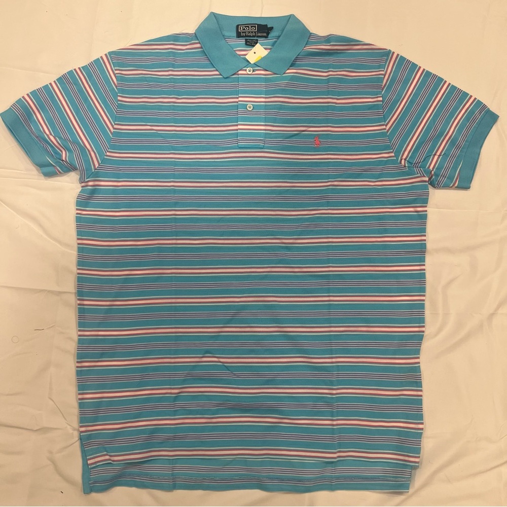 Polo by Ralph Lauren striped knit blue polo. Brand new with tag never worn sz L